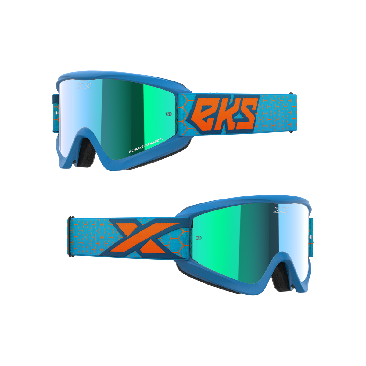 GOX Flat-Out Mirror Goggle Liquid Cyan, Flo Orange - Blue Mirror Lens