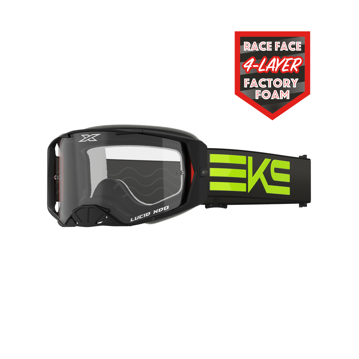 Lucid Race Face Goggle EKS Flag Black Flo Yellow - Clear Lens